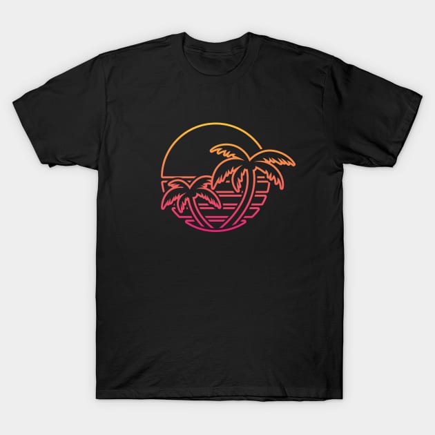 Retro Outrun Tropical Sun (Line Art) T-Shirt by NeonSunset